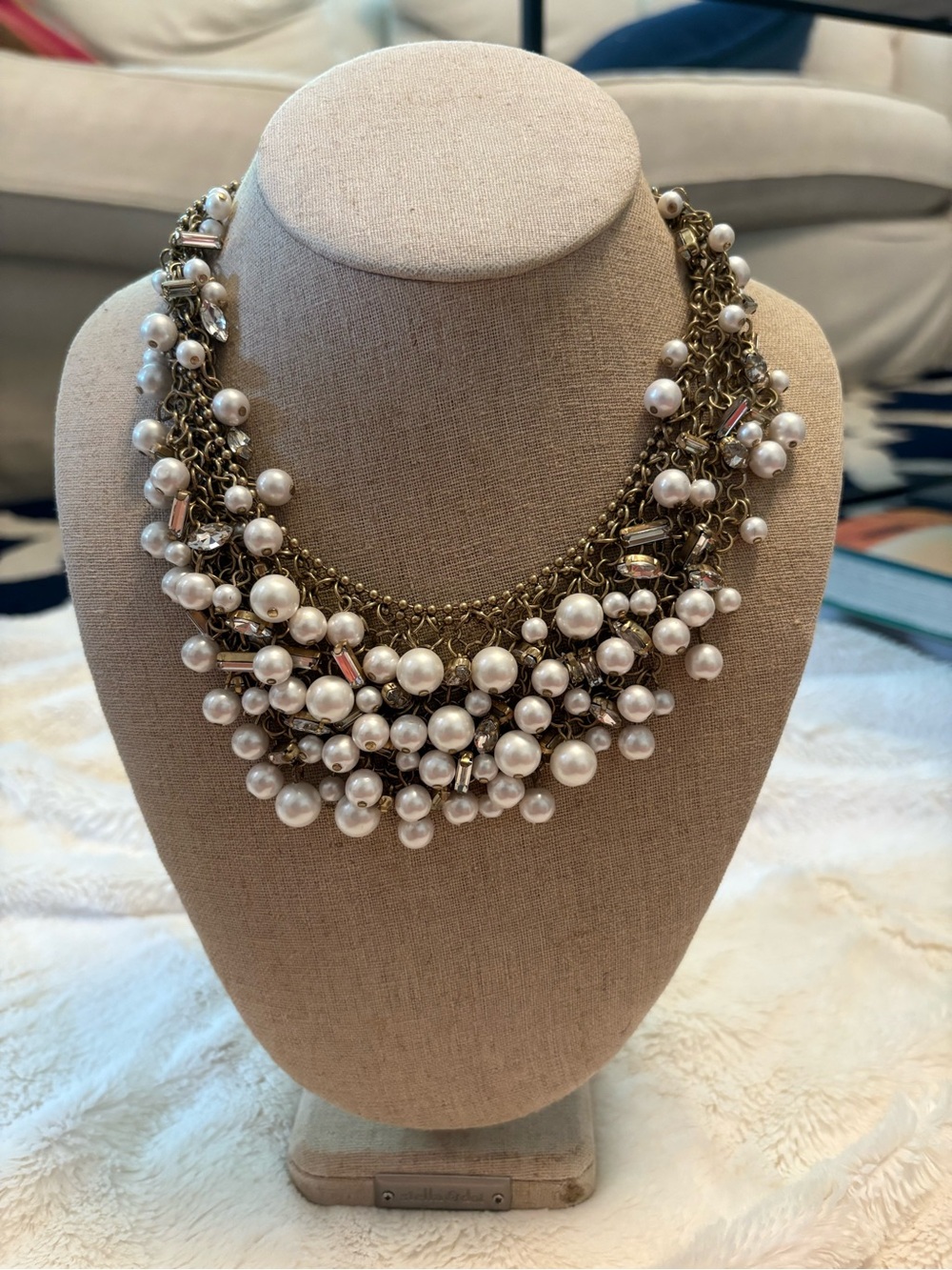 Stella & Dot Gold-Tone Multi-Strand Pearl Cluster Necklace